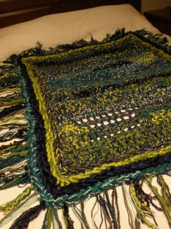Blanket crochet throw blanket lime green aqua turquoise