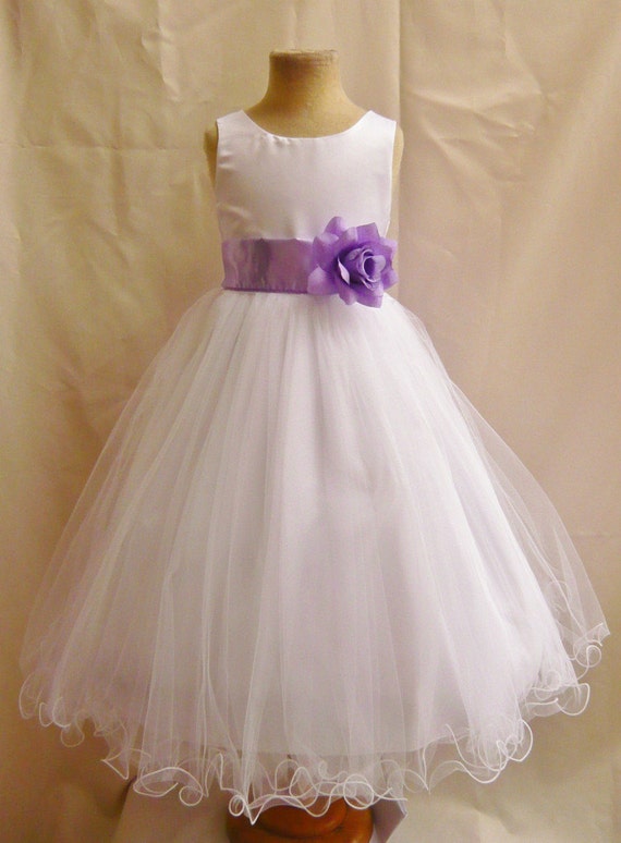 Flower Girl Dresses WHITE with Lilac FD0FL by NollaCollection