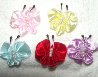 Satin butterfly appliques embellishments with tiny pearls
