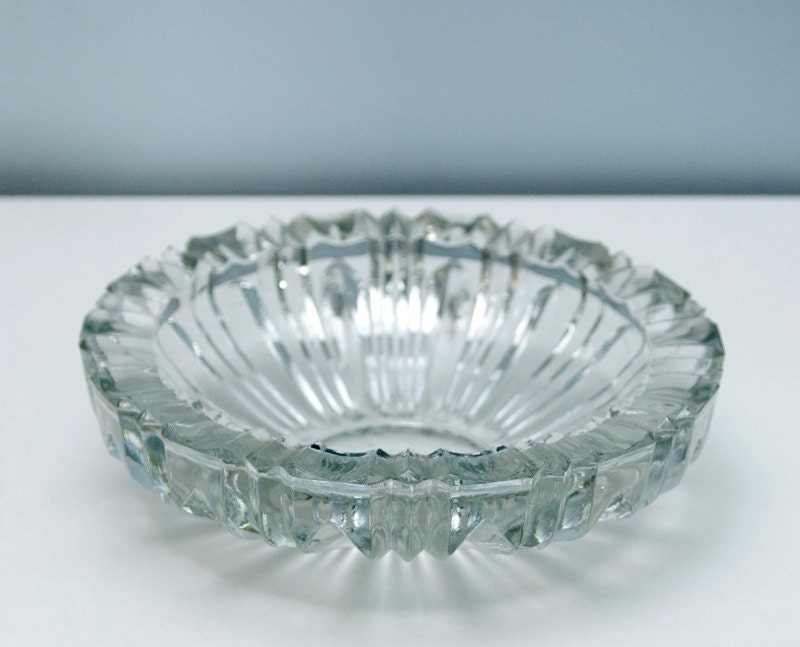 Large Glass Ashtray Vintage Mid Century Clear by HomeBirdVintage