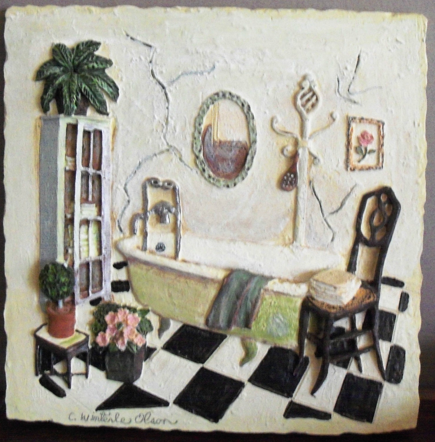 C. Winterle Olson Victorian Style Bathroom 3D Art Tile Wall