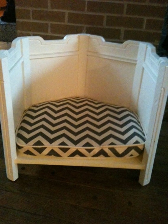 Items similar to Upcycled dog bed made from end table with chevron
