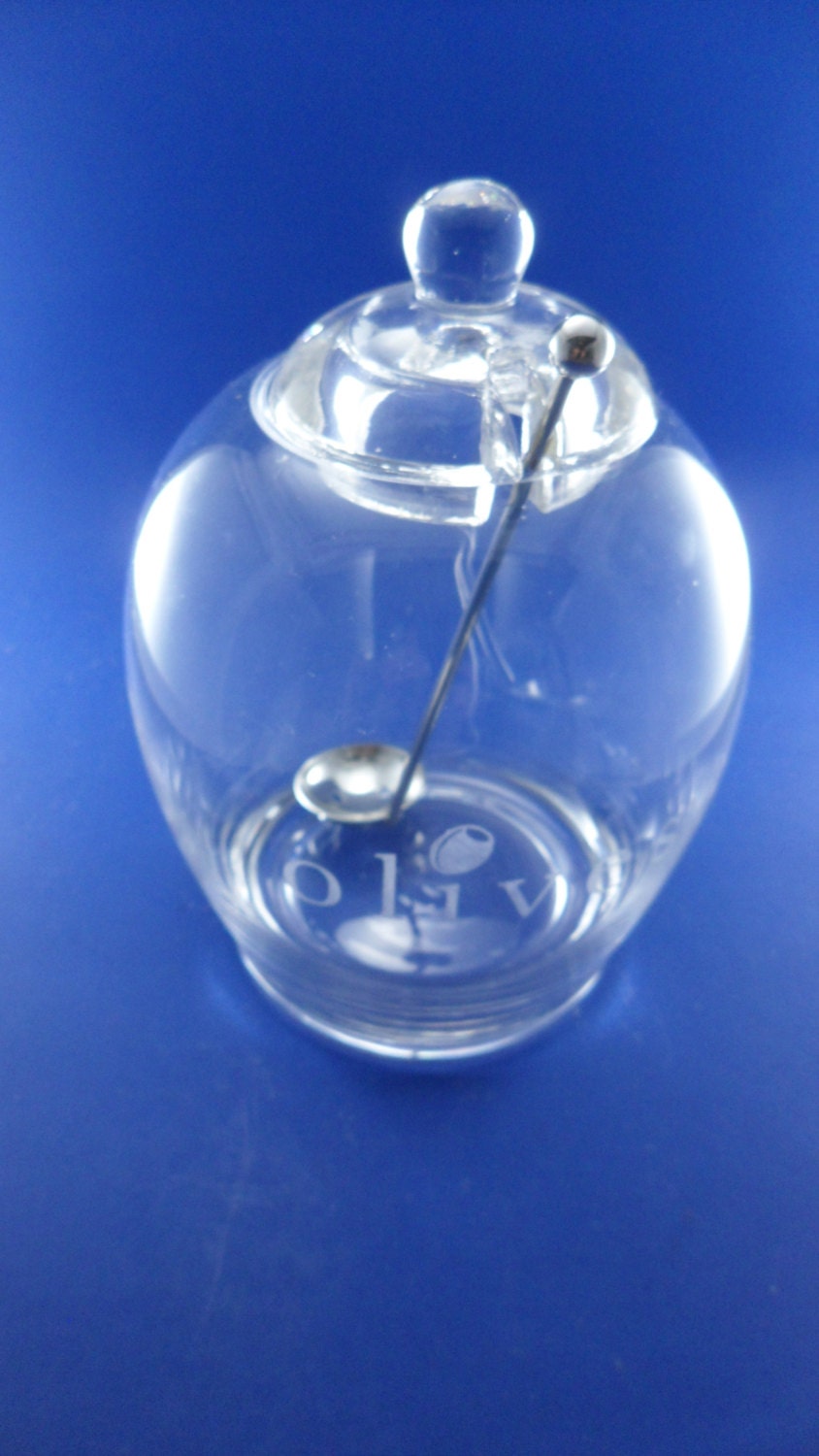 Etched Olives Glass Olive Jar with Spoon