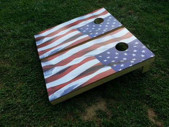 American Flag Wavy Wrap Cornhole Boards with 4 Red and 4 Blue