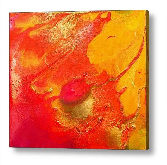 Orange Abstract Print Painting Red Yellow by JuliaApostolova