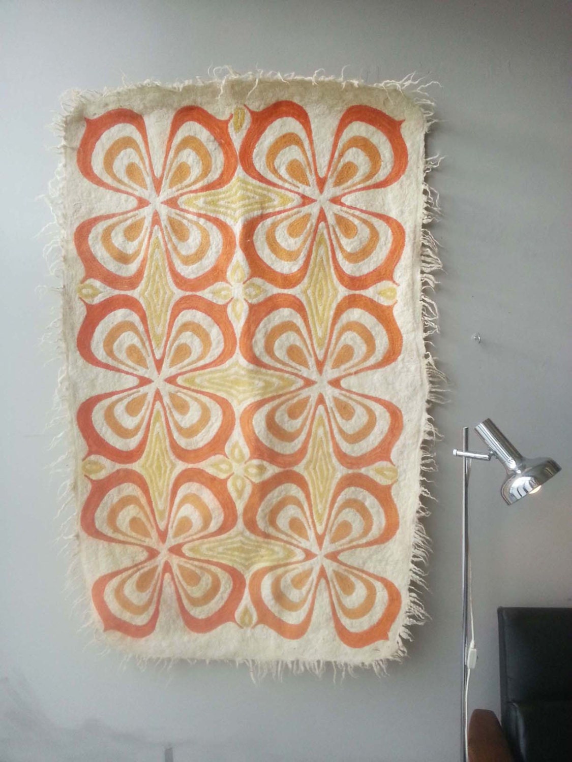 Vintage Mid century embroidered woollen wall hanging or rug.