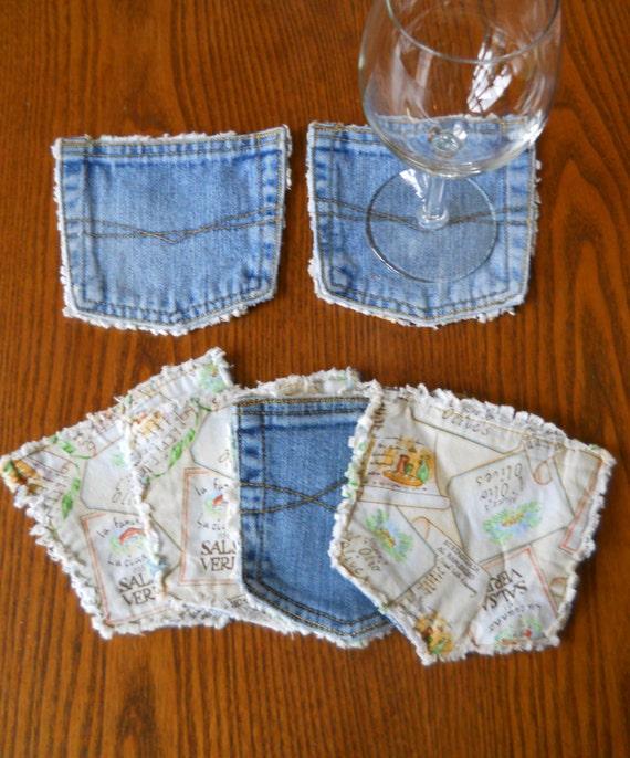 Recycled Denim Pocket Coasters Mug Rugs
