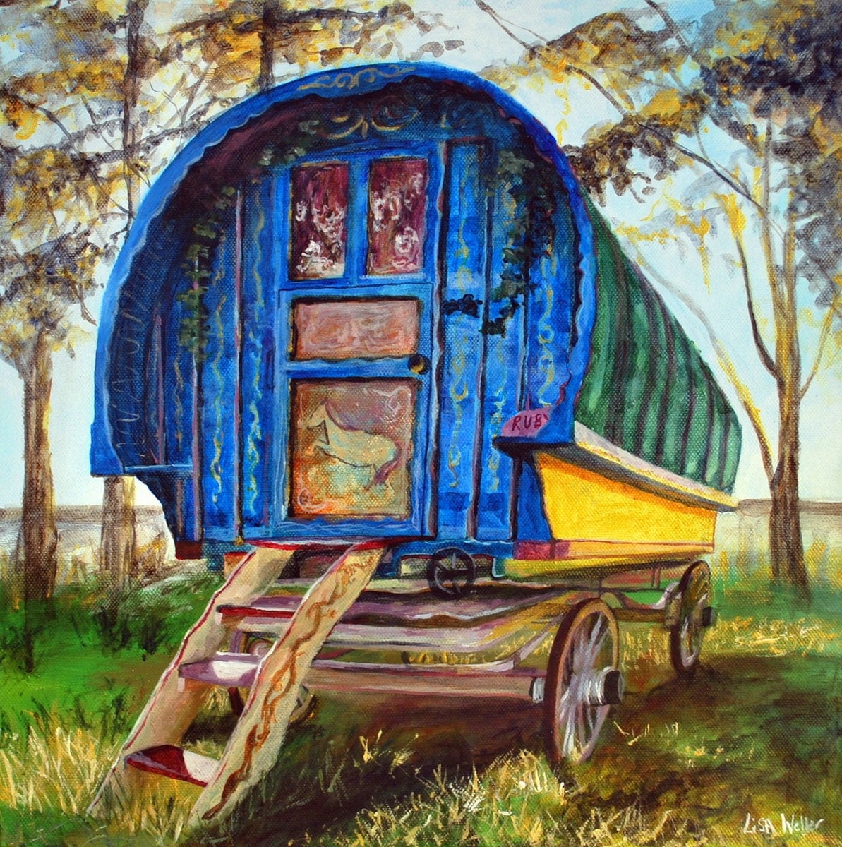 Gypsy caravan painting. Original acrylic on canvas.