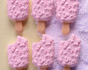 6 Pcs Strawberry Shortcake Popsicle Cabochons - 24x11mm