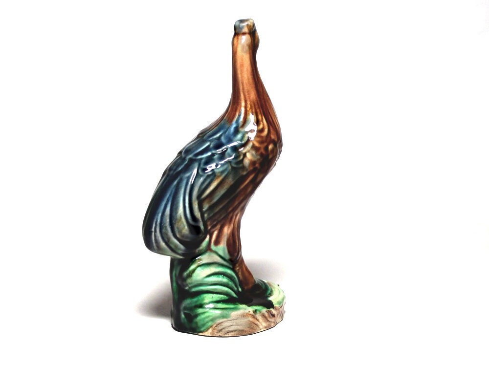 Ceramic Sculpture Heron faience Bird Soviet Vintage ceramic