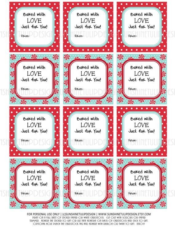 Baked Goods Labels Christmas Valentines Birthday Printable DIY by ...