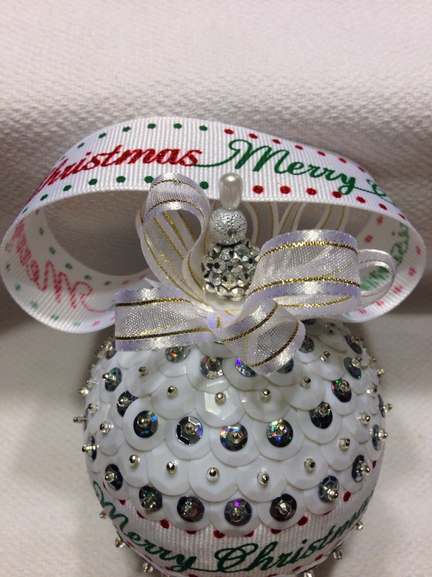 Handmade sequin ornament by OrnamentsthatDazzle on Etsy