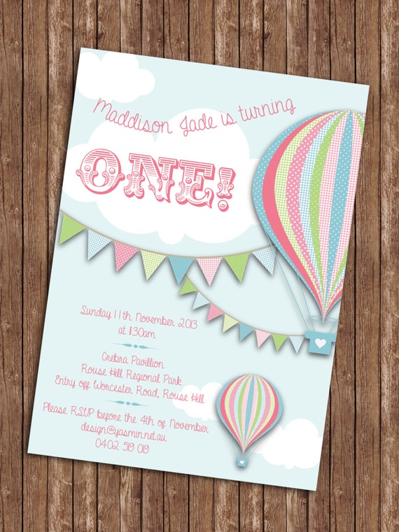 Hot Air Balloon 1St Birthday Invitations 1