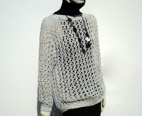 Sweater Cotton Top-Loose Knit Sweater-Grey Sweater-Grunge
