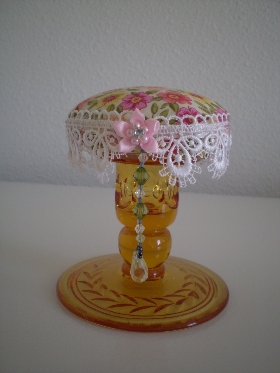 Holiday Special 10 off Amber Depression Glass Candlestick