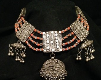 Antique Yemenite Coral and Silver Necklace