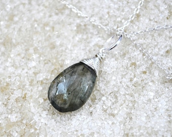 Sterling Silver Wire Wrapped Moss Aquamarine Necklace