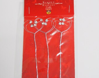 Double Heart Wire Stem Spray with Rhinestone, 4-inch