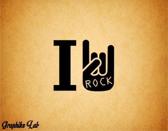 I Rock  Decal  Rock  and Roll Hand Decal  Vinyl Rock  N Roll