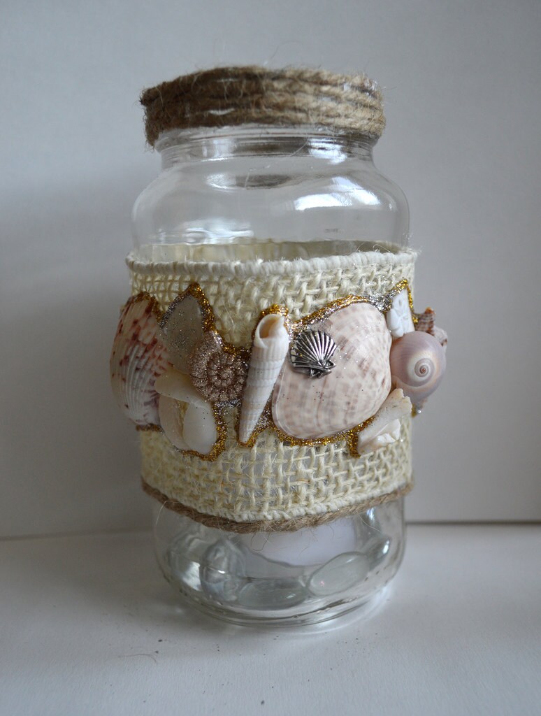 Seashell Mason Jar sea shells home decor mason jar by RSolomons