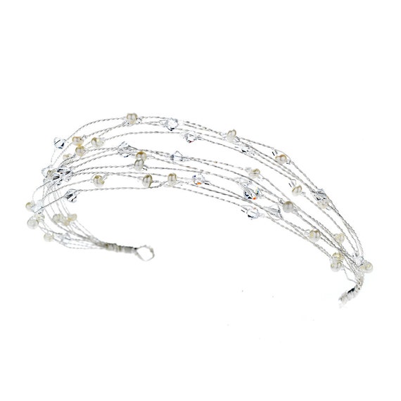 Metal Wired Headband with Freshwater Pearls Swarovski Crystal