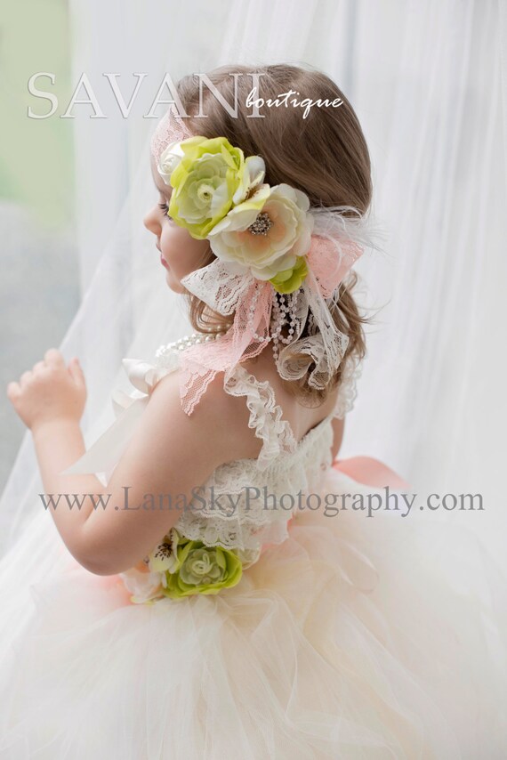 FLOWER GIRL setwedding headband and belt lime by bamBINOcotton