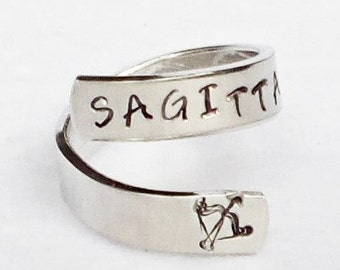 Sagittarius Personalized Zodiac Ring - Personalized Ring - Custom Ring -Handstamped Ring -Astrology Ring -Adjustable Ring -Astrological Gift