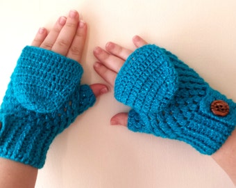 gloves pattern crochet flip top gloves, Fingerless Knit mittens mitts, Convertible Hand Mittens, Wool