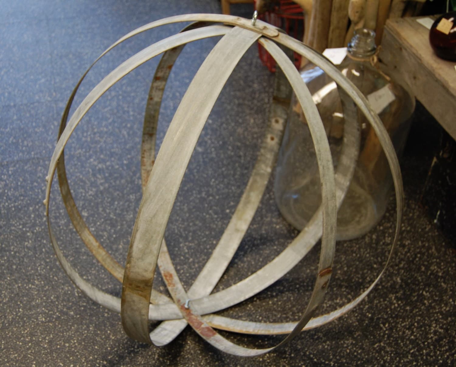 Large Industrial Metal Wine Barrel Hoop Orb Orbical Globe