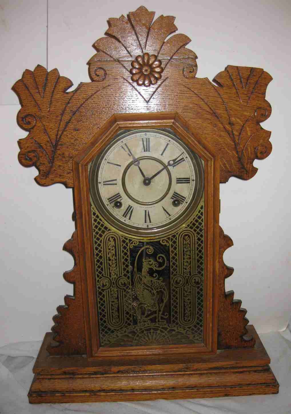 E. Ingraham Oak Kitchen Clock Circa 1896 Violet Model 8 Day