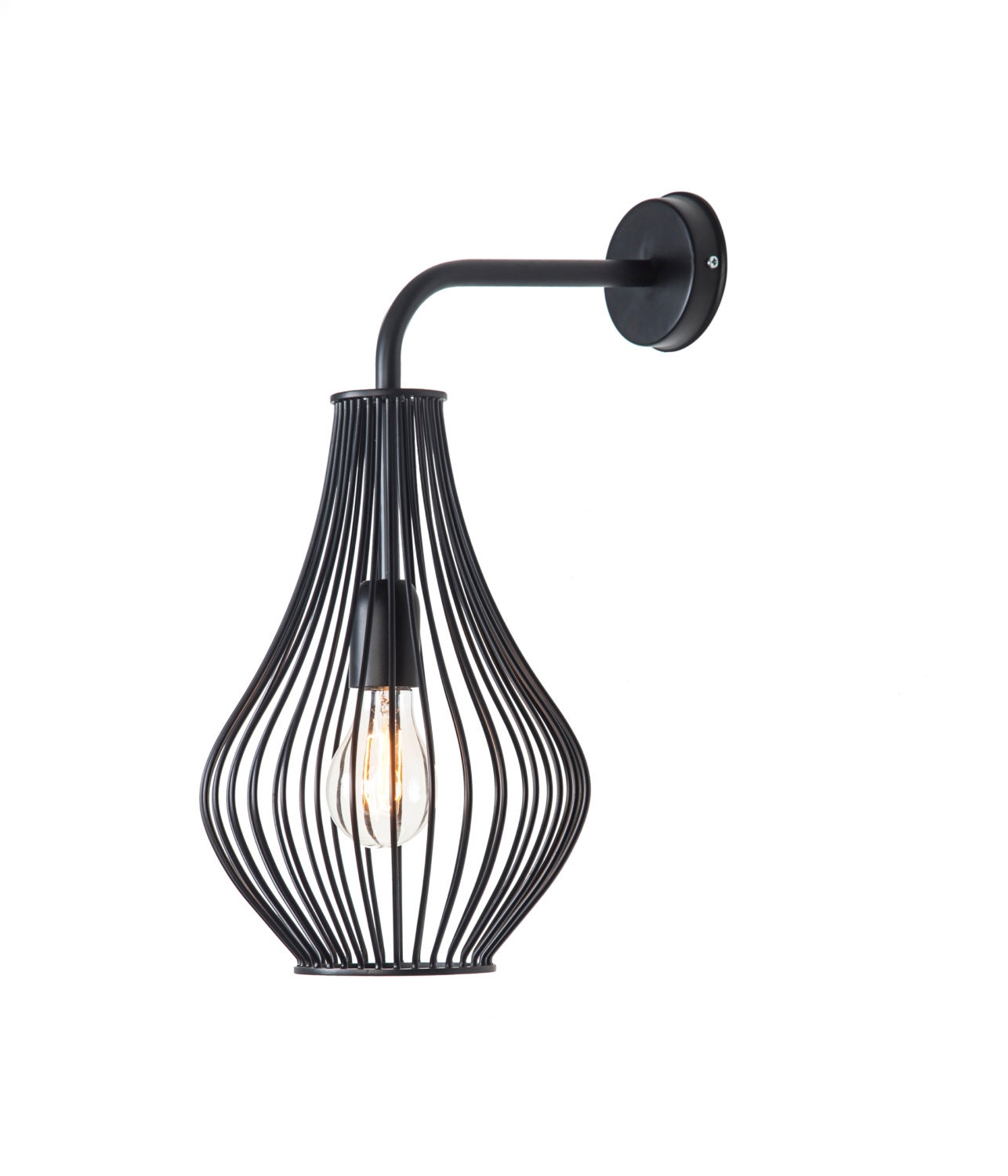 Black wire wall lamp lighting fixture size 38X49 cm option to