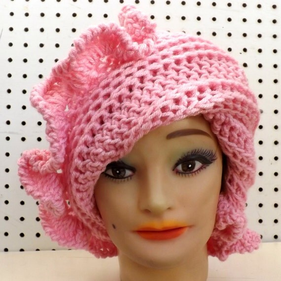 CYNTHIA Ruffle Womens Crochet Beanie Hat, Womens Beanie Hat, Womens Hat Trendy, Crochet Hat for Women, Pink Hat Women