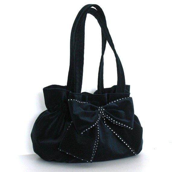 Large bow handbag purse Handmade velvet bow bag in midnight