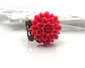Bright Pink Adjustable Ring. Resin Flower - STARGAZER