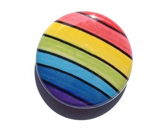 Rainbow pin or rainbow magnet, pin, or pocket mirror - 1 or 2 1/4 inch multicolor rainbow pinback button, colorful, happy, fridge magnet