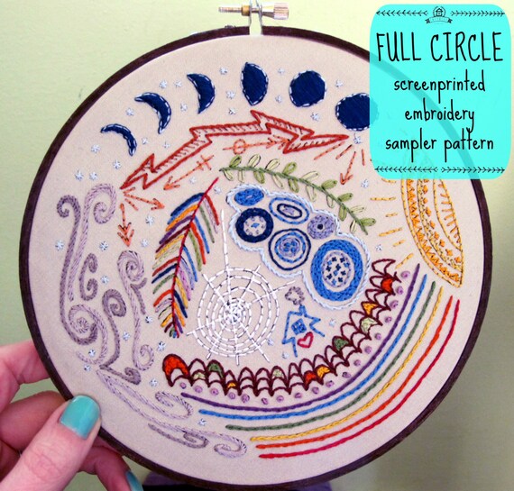 Full circle embroidery sampler pattern