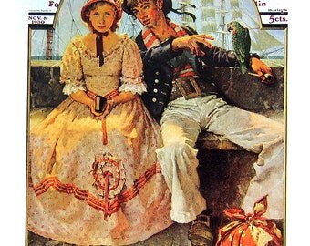 The Yarn Spinner - Norman Rockwell - Saturday Evening Post - 1989 Vintage Book Page - 10 x 12