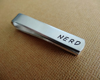 Nerd Tie Bar - Nerdy Tie clip - Hand stamped Tie clip