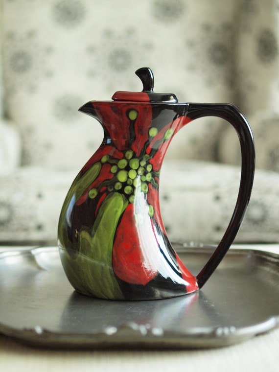 Teapot READY TO SHIP Ceramic Teapot Red Poppy Funky Teapot