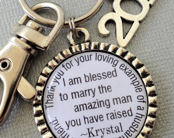 FATHER of the GROOM gift- PERSONALIZED keychain - blessed to marry amazing man you have raised, thank you gift, dad gift from groom