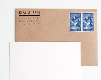 Return Address Stamp, Custom Rubber Stamp (Wood Mounted) Ultra Minimal Modern Design, Personalized with optional wooden handle (C150)