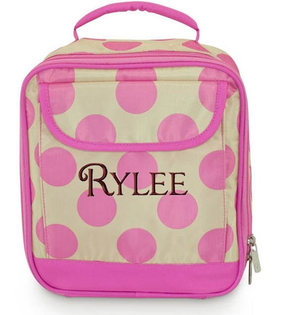 Girls Personalized Lunch Bag Pink Polka Dots Monogrammed