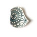 Lacy bird bowl in teal green blue and cream stoneware ceramic pottery with antique lace crochet imprint, ring dish, soap dish, candle holder