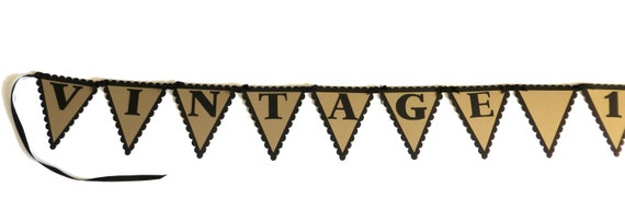 70th Birthday Pennant Banner - VINTAGE 1945, Black and Kraft or Your choice of colors Il_570xn