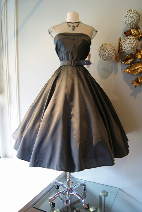 50s Dress // Vintage 1950s New Look Party Dress in Gunmetal