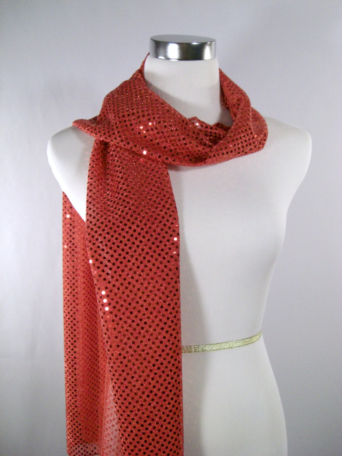 Holiday Red Party Scarf Red Long Scarf Red Sequin Scarf