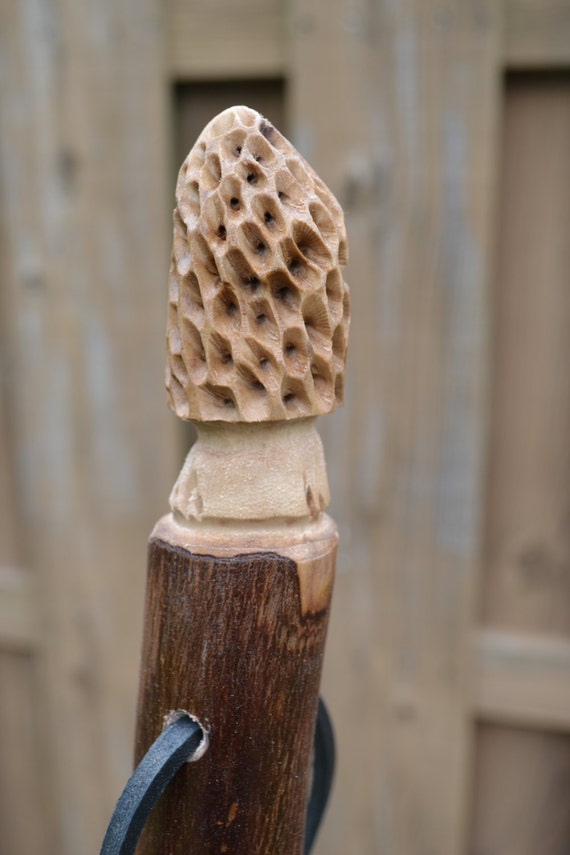 Hand Carved Morel Mushroom Hunting Walking Stick 371