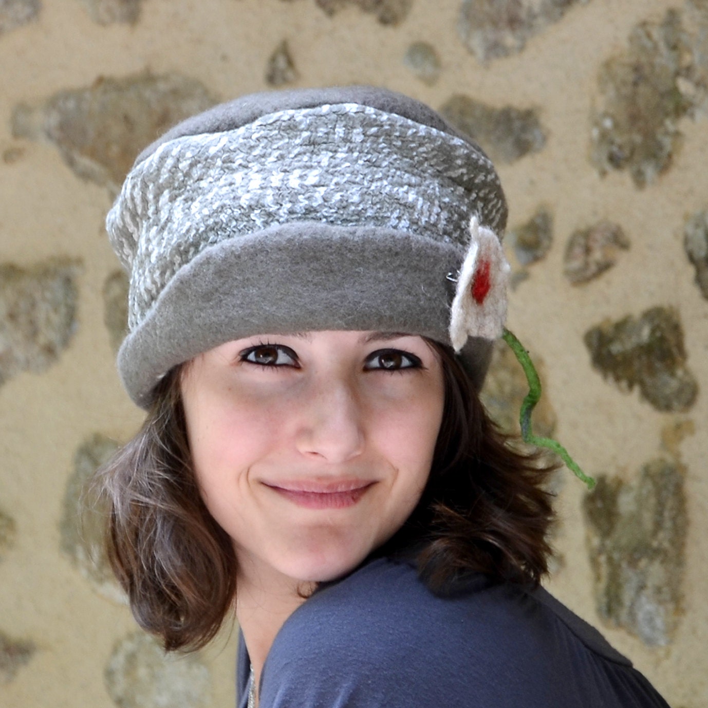 Unique felted hats Taupe Felt hat wool cloche merino wool