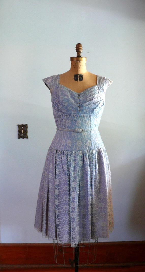 vintage 1950s Dress // Blue Lace Dress