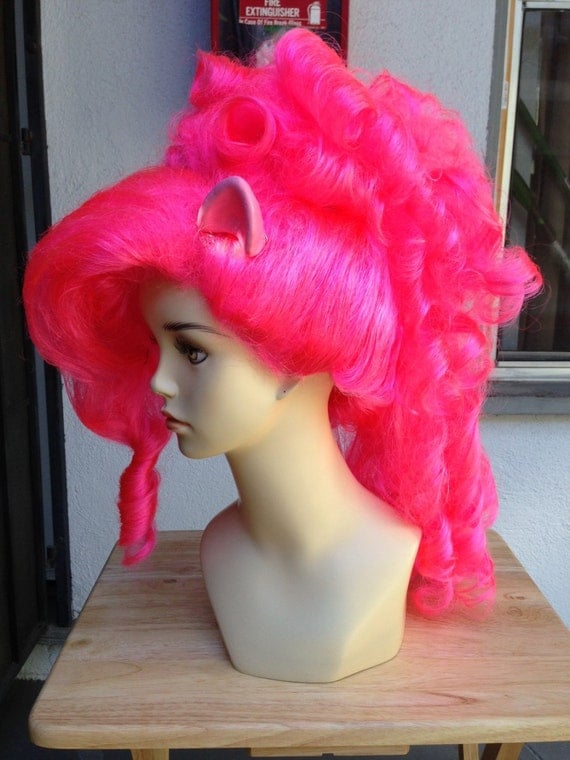 Pinkie Pie Hot Pink Mohawk Costume Wig with Ears and Optionsl